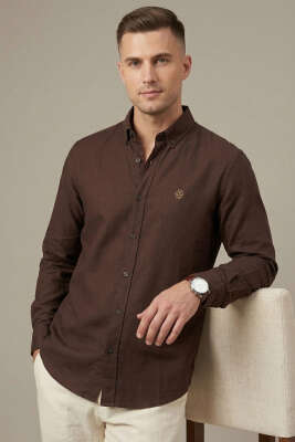 Nakışlı Tensel Erkek Gömlek Kahve - GİESTO