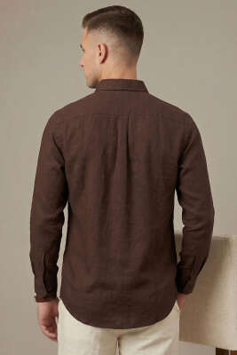 Nakışlı Tensel Erkek Gömlek Kahve - Erkek Gömlek
