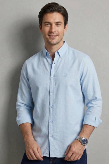 Nakışlı Tensel Erkek Gömlek Mavi - Erkek Gömlek