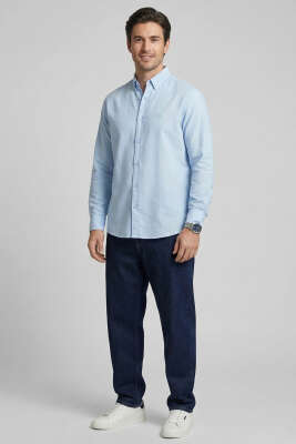 Nakışlı Tensel Erkek Gömlek Mavi - Erkek Gömlek