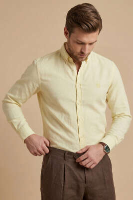 Nakışlı Tensel Erkek Gömlek Sarı - GİESTO