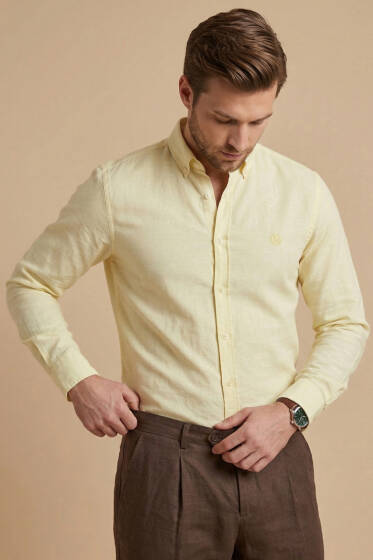Nakışlı Tensel Erkek Gömlek Sarı - Erkek Gömlek