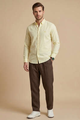 Nakışlı Tensel Erkek Gömlek Sarı - Erkek Gömlek