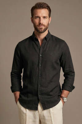 Nakışlı Tensel Erkek Gömlek Siyah - GİESTO