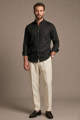 Nakışlı Tensel Erkek Gömlek Siyah - Erkek Gömlek