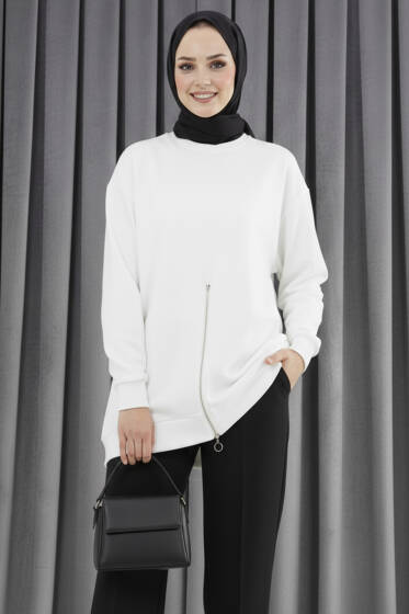 Nakışlı Ve Taşlı Sweatshirt Ekru - Tunik