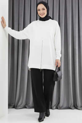 Nakışlı Ve Taşlı Sweatshirt Ekru - Tunik