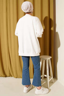 Nakışlı Ve Taşlı Sweatshirt Ekru - Tunik