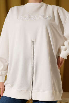 Nakışlı Ve Taşlı Sweatshirt Ekru - Tunik