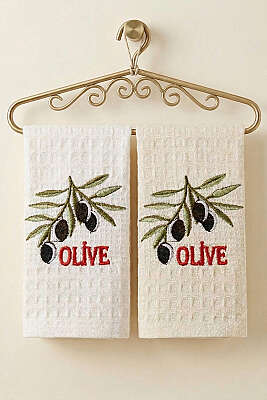 Nakışlı Waffle Mutfak Havlusu 2’li Set Asorti 2 - MAHİR HAVLU