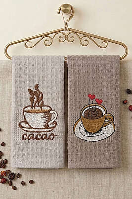 Nakışlı Waffle Mutfak Havlusu 2’li Set Asorti 4 - MAHİR HAVLU