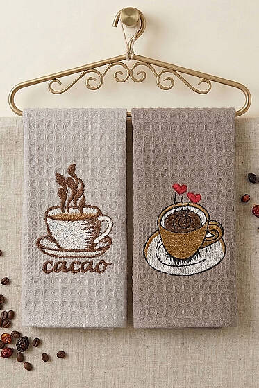 Nakışlı Waffle Mutfak Havlusu 2’li Set Asorti 4 - HAVLU TAKIMLARI