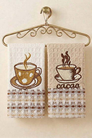 Nakışlı Waffle Mutfak Havlusu 2’li Set Asorti 5 - HAVLU TAKIMLARI