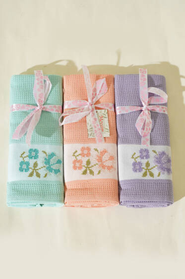 Nakışlı Waffle Mutfak Havlusu 6’lı Set Asorti 1 - HAVLU TAKIMLARI