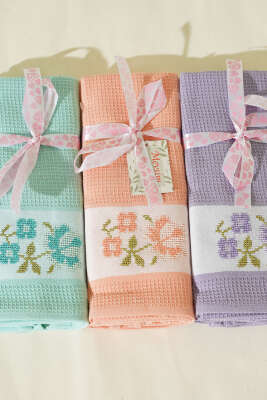 Nakışlı Waffle Mutfak Havlusu 6’lı Set Asorti 1 - HAVLU TAKIMLARI