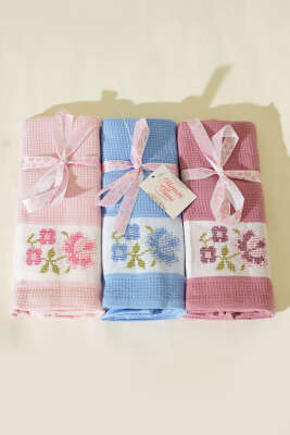 Nakışlı Waffle Mutfak Havlusu 6’lı Set Asorti 2 - MAHİR HAVLU