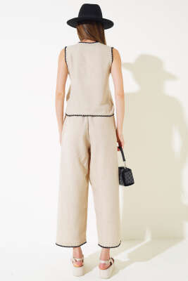 Nakışlı Yelekli İkili Takım Bej - Kadın Giyim Modelleri