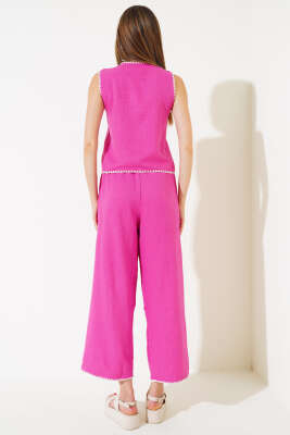 Nakışlı Yelekli İkili Takım Fuşya - Kadın Giyim Modelleri