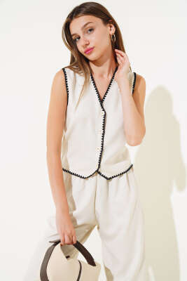 Nakışlı Yelekli İkili Takım Taş - Kadın Giyim Modelleri