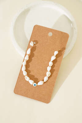 Nazar Boncuklu Halhal Beyaz - İNCİ BİJÜTERİ