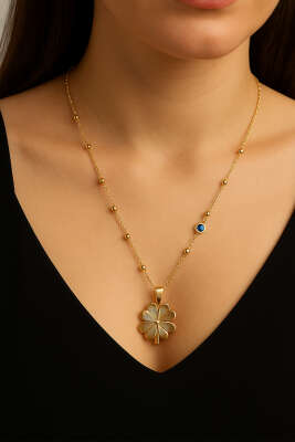 Nazar Detaylı Yonca Kolye - DEMİR BİJUTERİ