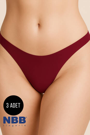 NBB 3'lü Lazer Kesim Tanga Ten Bordo Cappucino - NBB