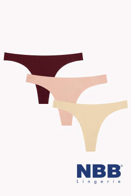NBB 3'lü Lazer Kesim Tanga Ten Bordo Cappucino - String Külot