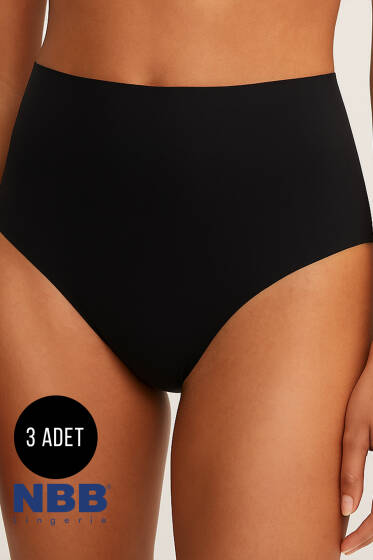 NBB 3'lü Lazer Kesim Yüksek Bel Külot Siyah - NBB