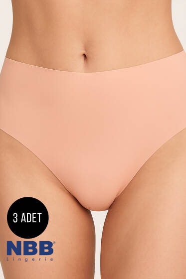 NBB 3'lü Lazer Kesim Yüksek Bel Külot Ten Bordo Cappucino - Slip Külot