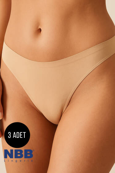 NBB Dikişsiz 3'lü String Külot Siyah Beyaz Ten - String Külot