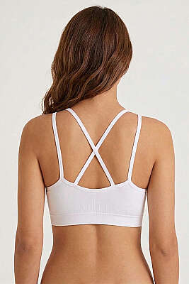 NBB Dikişsiz Çapraz İpli Kaplı Bralet Beyaz - Büstiyer/Bralet