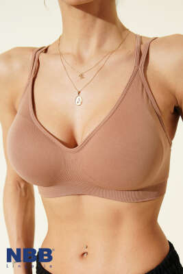 NBB Dikişsiz Çapraz İpli Kaplı Bralet Vizon - NBB