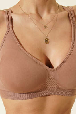 NBB Dikişsiz Çapraz İpli Kaplı Bralet Vizon - Büstiyer/Bralet