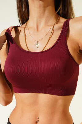 NBB Geniş Yaka Fitilli Sütyen Bordo - Toparlayıcı Sütyen / Minimizer Sütyen