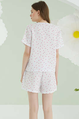 NBB Kalpli Fiyonklu Şortlu Müslin Pijama Takım Ekru - Kadın Pijama Takımı