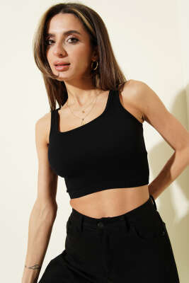 NBB Kare Yaka Fitilli Crop Body Siyah - Kadın Giyim Modelleri