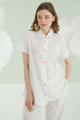 NBB Puantiyeli Keten Pijama Takımı Pembe - Kadın Pijama Takımı