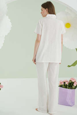 NBB Puantiyeli Keten Pijama Takımı Pembe - Kadın Pijama Takımı