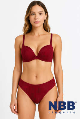 NBB Şerit Transparan Destekli Sütyen Takım Bordo - NBB