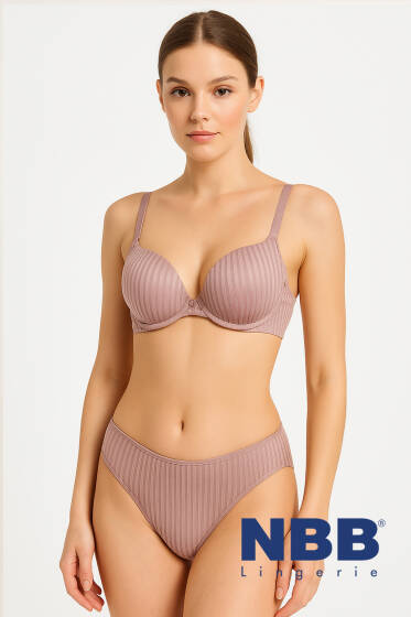 NBB Şerit Transparan Destekli Sütyen Takım Vizon - Destekli Sütyen Takım