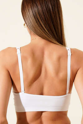 NBB V Yaka İp Askılı Fitilli Sütyen Beyaz - Toparlayıcı Sütyen / Minimizer Sütyen
