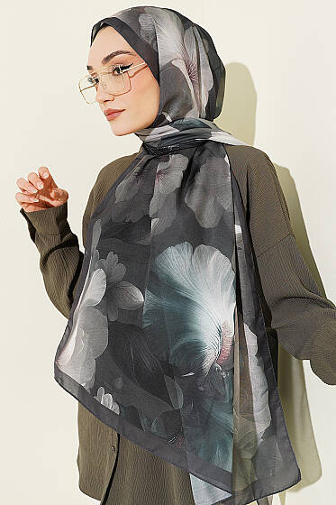 Nergis Desenli Soft Şal Zümrüt - Başörtüsü