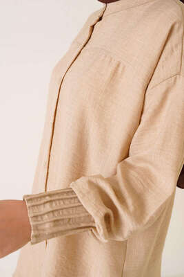 Nervür Detaylı Salaş Gömlek Bej - Yılın Fırsatı