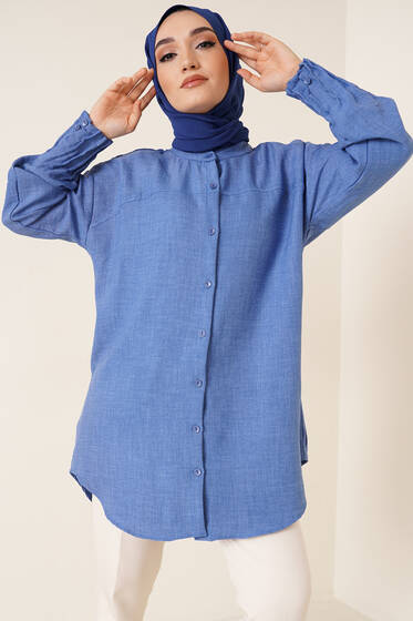 Nervür Detaylı Salaş Gömlek İndigo - Gömlek