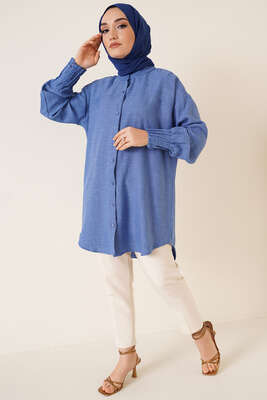 Nervür Detaylı Salaş Gömlek İndigo - Yılın Fırsatı