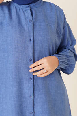 Nervür Detaylı Salaş Gömlek İndigo - Yılın Fırsatı