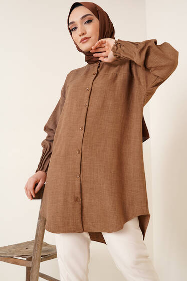 Nervür Detaylı Salaş Gömlek Kahve - Gömlek