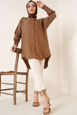 Nervür Detaylı Salaş Gömlek Kahve - Yılın Fırsatı