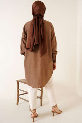 Nervür Detaylı Salaş Gömlek Kahve - Yılın Fırsatı