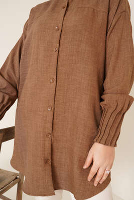 Nervür Detaylı Salaş Gömlek Kahve - Yılın Fırsatı